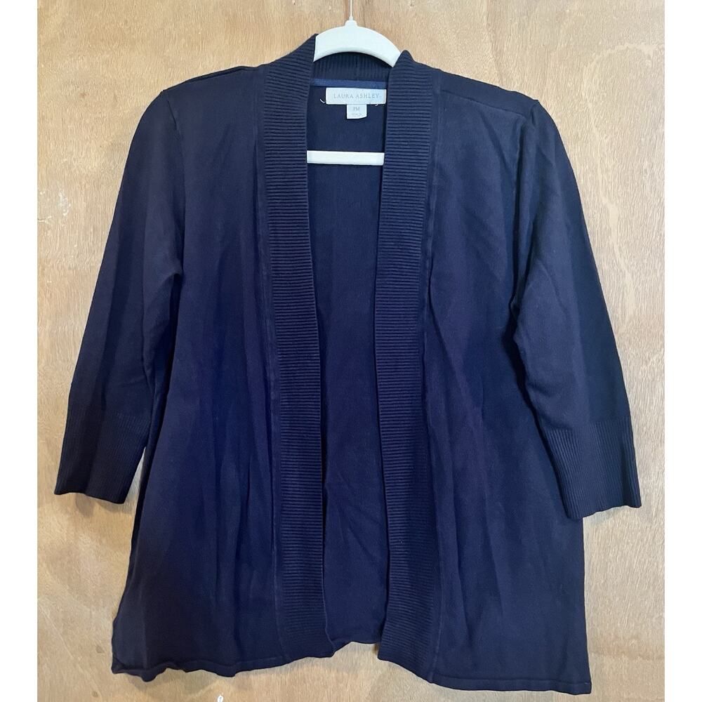 Laura Ashley Open Front Cardigan, Petite Medium, Navy Blue